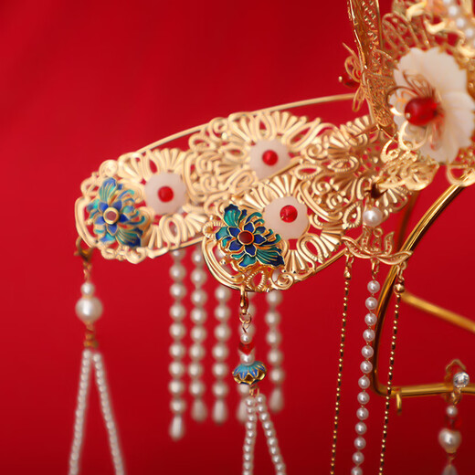 Lingchuan phoenix crown bridal headdress, new Chinese style wedding Hanfu hair crown, dragon and phoenix gown headdress, bride Xiuhe headdress, phoenix crown FS-25131 alloy