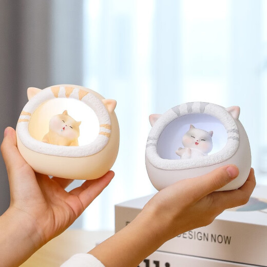 
Zhenxiu Cat night lights Children's Day ornaments Cute fat cat bedroom atmosphere light decoration small ornaments gift [Yellow - Little fat cat night light]
