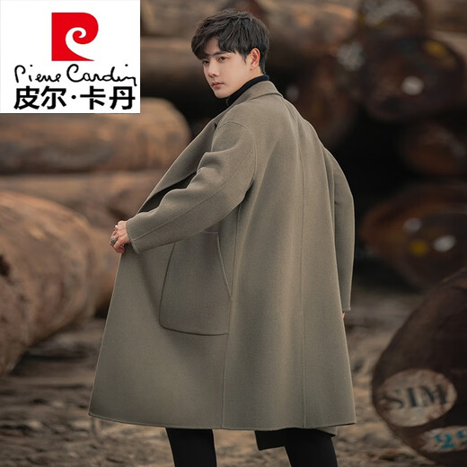 Pierre cardin autumn and winter wool double-sided wool coat for men's mid-length thickened over-knee windbreaker for boys wool plush jacket Black M (125-140Jin [Jin equals about 0.5 kg])