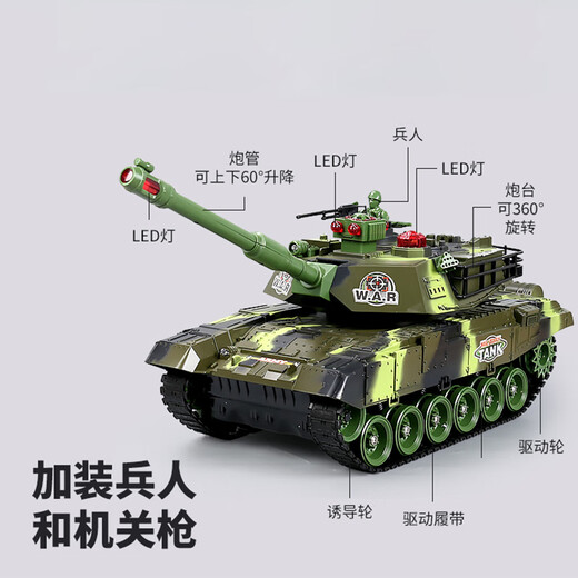 
Extra large remote control tank can launch parent-child battle crawler model children's charging boy off-road vehicle jm8 military green [medium size 33CM] [rechargeable] 1 body rechargeable battery + remote control battery