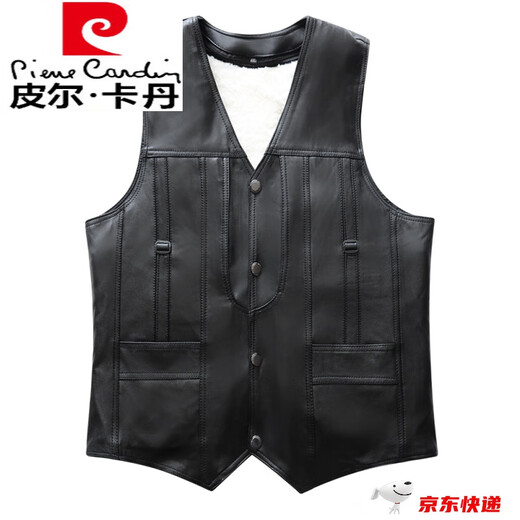 皮尔卡丹（pierre cardin）真皮马甲男士皮毛一体冬季羊毛背心加厚羊皮保暖坎肩中老年人爸爸 黄毛内胆款 3XL 3尺6