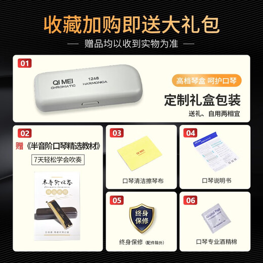 奇美半音阶口琴成人儿童初学演奏12孔/16孔口琴 16孔 C调 银色