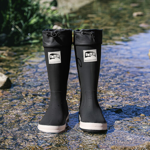 Cixiyu rain boots men's fashion high-top lightweight rain boots drawstring waterproof drawstring outdoor fishing non-slip rubber shoes thickened water shoes black 42 yards standard size