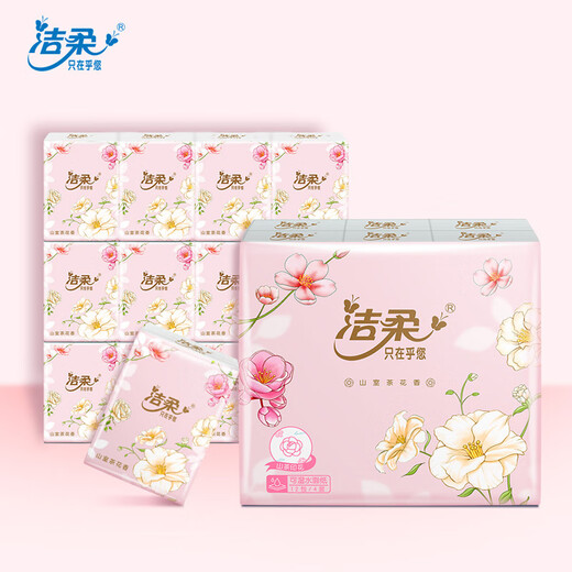Jierou handkerchief paper 4 layers, 7 pieces * 12 packs of wet water facial tissue, flower series, no paper scraps, high-end mountain room tea flower fragrance