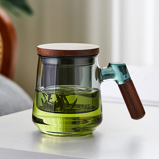 Mesni tea cup glass tea cup thickened heat-resistant dark green glass filter tea water separation cup tea set flower tea cup