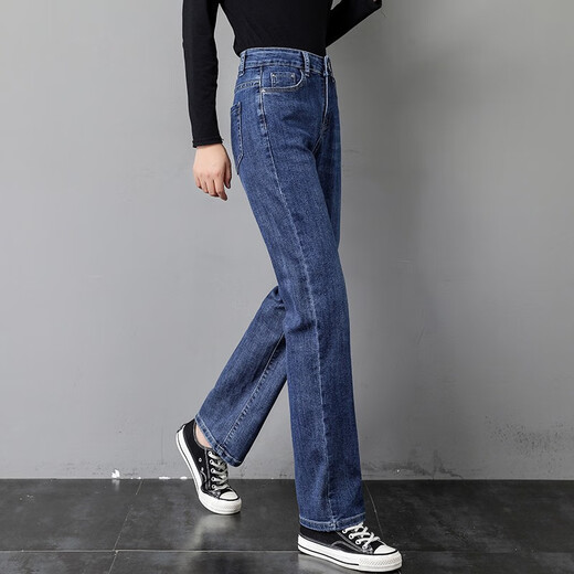 Sidiv -Jeans für Frauen im Frühling und Herbst hohe Taille gerade Hosen für Frauen lose Plüschdicke Hose für Winter schlampen koreanischer Stil vielseitiger Frauenhose Blau einzelner Stil [6625] Größe 30 Größe (zwei Füße drei)