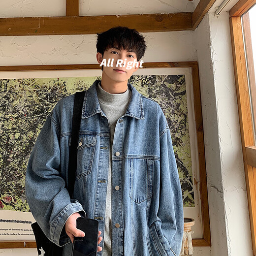 Foss Phil Denim Jacke Herren Frühling und Herbst Lose Casual Jacket Retro Top Trendy Brand Herrenkleidung HQ1204 Blau XL
