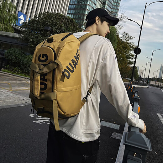 威纳登两用旅行包男双肩手提大容量运动健身包女短途旅游出差背包行李包 卡其色