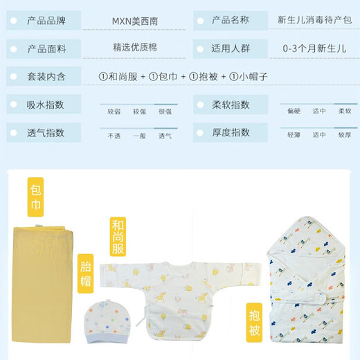 MXN newborn sterile delivery bag, newborn baby sterile clothing obstetrical admission bag, baby baby quilt four-piece set, random colors