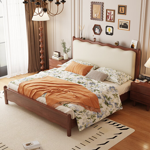 Laisda American en bois massif lit noyer 1,5 m double lit français classique lit doux lit yf688 # 1,5 lit + coussin