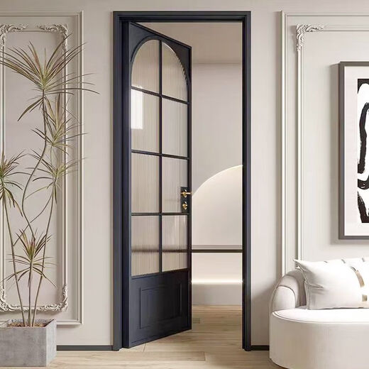 勤凯法式复古厕所门推拉门合金极窄边滑门玻璃门隔断移门卫生间厨房门 法式复古单包厕所门 珐琅白