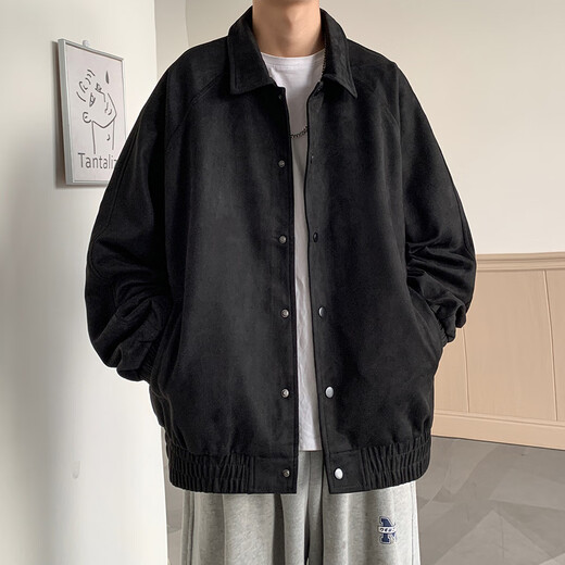 Dingfengbaoluo jacket men's autumn and winter casual loose trendy suede top American baseball uniform YM9921 black XL