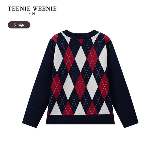 Teenie Weenie Kids小熊童装25新年款男童休闲菱形格圆领套头毛衣 藏青色 140 cm
