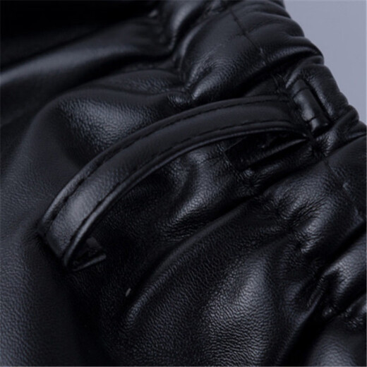Cool Qiao Yun@Men's pu leather pants for middle-aged and elderly autumn and winter leather cotton pants plus velvet and thickened elastic to keep warm and windproof motorcycle motorcycle pants plus velvet and thickened leather cotton pants 37 waist 3 feet