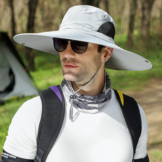Sun hat, outdoor sun protection hat, fishing hat with extended brim 15cm, sun protection and rainproof folding photography hiking hat, extended brim 15cm - A3 military green - quick drying L size [within 60cm]