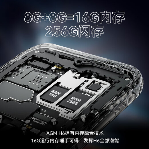 AGM H6 户外三防4G全网通智能手机轻薄机身8核纯净安卓13系统防摔防水4900mAh大电池 凯芙拉黑 4G+128G