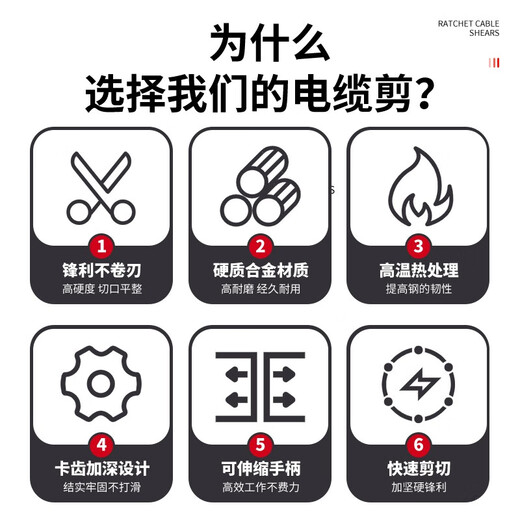 Delixi Electrical Cable Scissors Ratchet Scissors Gear Type Cable Cutters Lightweight Electrician Wire Strand Cutting Wire Cutting Cable J40 Industrial Grade Ratchet Cable Scissors