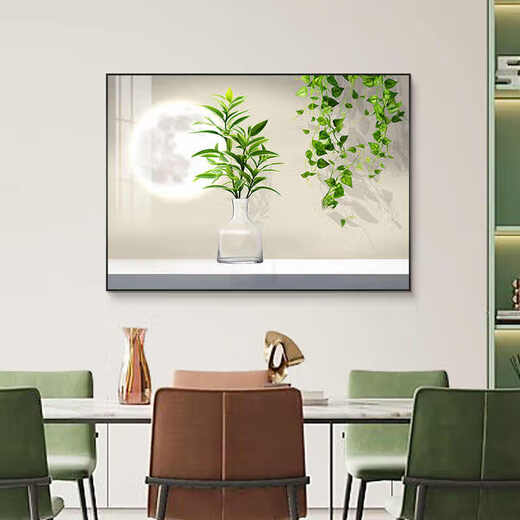 感画餐厅装饰画现代简约饭厅横幅挂画轻奢饭厅背景墙厨房壁画免打孔 JD15885 120*80cm 晶瓷铝合金黑框