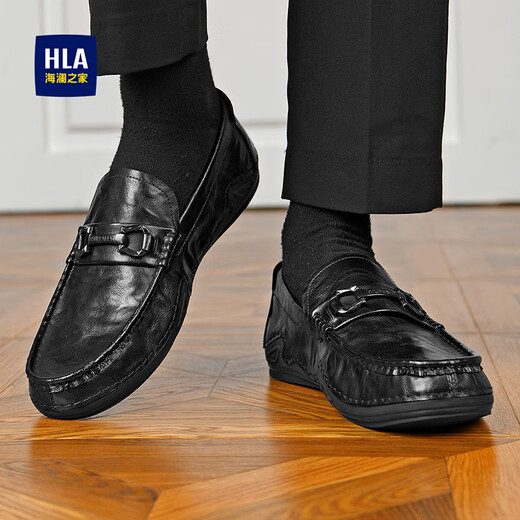 Heilan House Leather Shoes Men's Doudou Shoes Men's 2025 New Spring Breathable Business Casual Shoes Soft Sole Formal Slip-On Men's Shoes Black Four Seasons 42