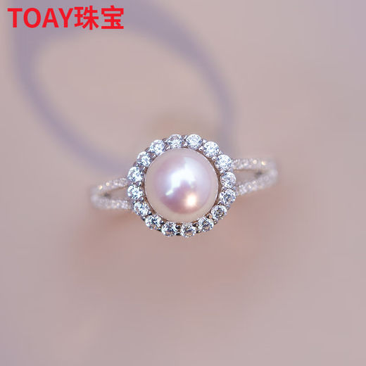 TOAY strong light freshwater pearl S925 silver ring ring simple personality temperament niche gemstone strong light freshwater pearl silver ring