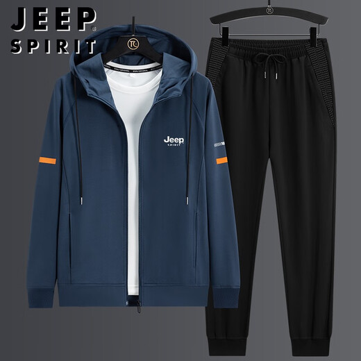 
JEEP SPIRIT Jeep Sweater Men's Set Long Sleeve Men's Spring and Autumn Casual Versatile Fashion Printing Fashion Brand Large Size Loose H673 Blue (Three-piece Set) 5XL