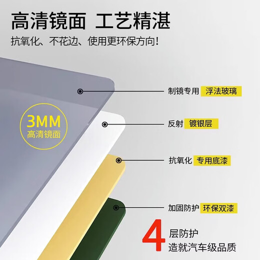 小魔浴室镜子 卫生间镜子免打孔壁挂式洗漱台贴墙挂墙式玻璃卫浴镜 黑