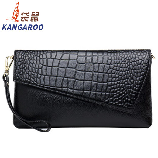 袋鼠（KANGAROO）2025新款单肩女包手抓手拿包斜挎包时尚百搭手包真皮手拿包女 黑色