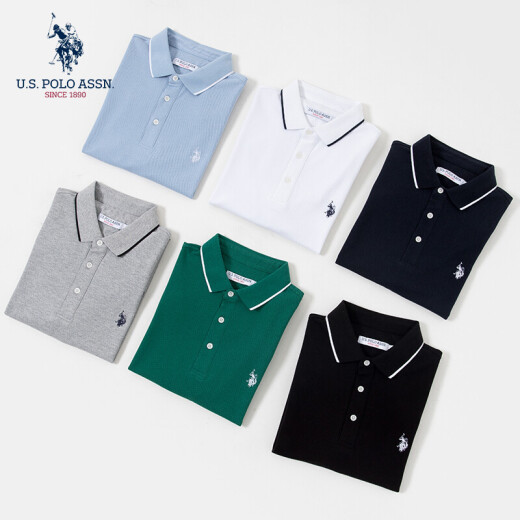 (U.S.POLOASSN.) polo shirt men's pure cotton short-sleeved top men's solid color business casual embroidered lapel versatile fashion black L