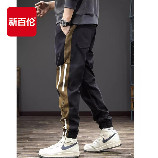 New Balance 2025 Autumn and Winter High-End Pure Cotton Sports Casual Pants Men's Versatile Trendy Brand Thickened and Velvet Loose Legged Workwear Pants Black Regular Spring and Autumn Anti-Wrinkle Non-Fading L (170)