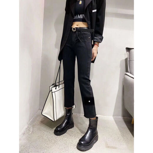 依慕琪欧洲站202秋冬新款胖m高腰牛仔裤女显瘦烟筒裤烟管裤九分裤 693后纽扣裤子高弹力春秋款 S  8095斤