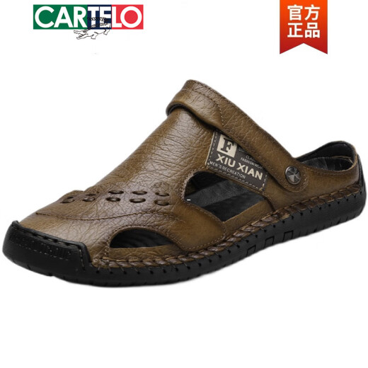 Katile Crocodile Trendy Brand Sandals de cuero para hombres Sandalias de piel de vaca Summer al aire libre sin deslizamiento sin deslizamiento Sobre calzado de playa de suela suave de lujo NUEVO Producto marrón A689 41