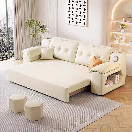 Xiangyu Leichtes Luxusklappfaltsofa Bett Dual-Purple kleine Wohnung Internet Promi Model Teleskop Bett Balkon Schlafzimmer Einzelfunktionsofa Bett bequemer Latex Modell Außendurchmesser: 1,5 Meter + USB + Lautsprecher [kein Aufbewahrung]