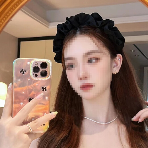 Meng Keduo high skull black pleated headband women's hairpin face wash headband small wide edge versatile high-end headband wrinkled headband black