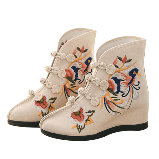 Women's fashion boots with cheongsam with Yonghechun Old Beijing cloth shoes Ancient style embroidered boots Short boots Comfortable Hanfu women's single boots 831-4 beige single boots 39 Standard number