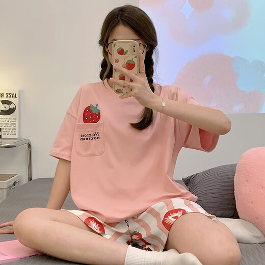 Yitangduo Pajamas Pajamas Estudiantes de verano Estudiantes de secundaria Estudiantes de secundaria cortos lindos estilo delgado se puede usar fuera de ropa casera Q6627 M [sugerido 80-100Jin [Jin es igual a 0.5 kg]]