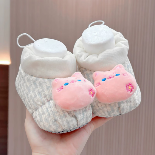 Midur newborn baby shoes in autumn and winter soft sole shoes cute plush warm shoe cover anti-fall shoes 3-6-8-12 months light purple (Huacai drawstring cotton shoes-Pink Flower Meow) 12.5 inner length 12.5cm (M recommended for August-15 months)