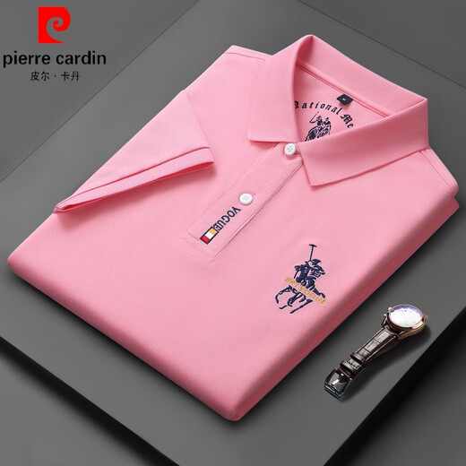 Pierre cardin short-sleeved T-shirt men's high-end polo shirt pure cotton lapel summer embroidery new style men's Paul dad summer fashion pink XL wear 145-165 Jin [Jin equals 0.5 kg]