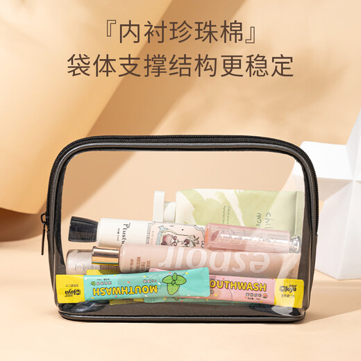Sac de rangement de voyage de charcuterie, sac / sac de rangement Triangle de maquillage, petit, portable, transparent et visible, noir 64868