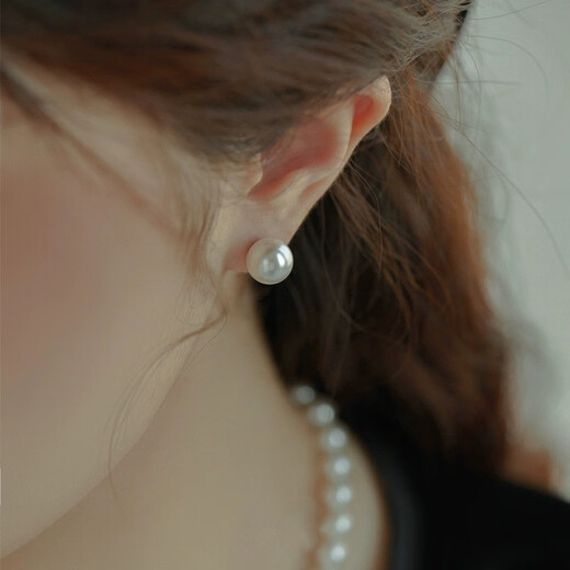 Ostantin (outstanding) S925 silver stud earrings, round shell beads, imitation pearl rings, practical gifts for girlfriends, mothers, birthdays and Valentine's Day, diameter about 10mm, Jingsuda pair