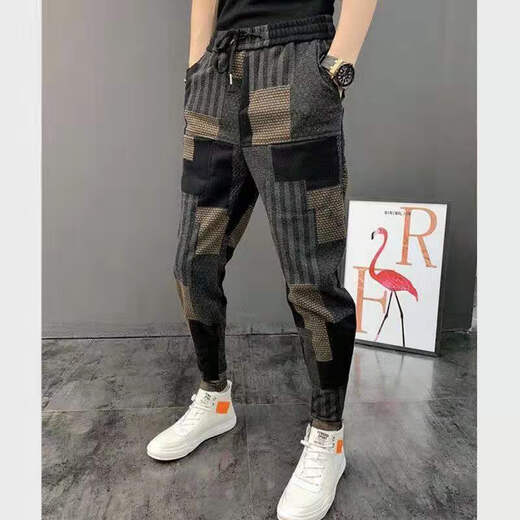 楠语秋（NANYUQIU）2021新款男秋冬加厚小脚休闲裤弹力潮流哈伦裤网红束脚裤 757-休闲裤 31