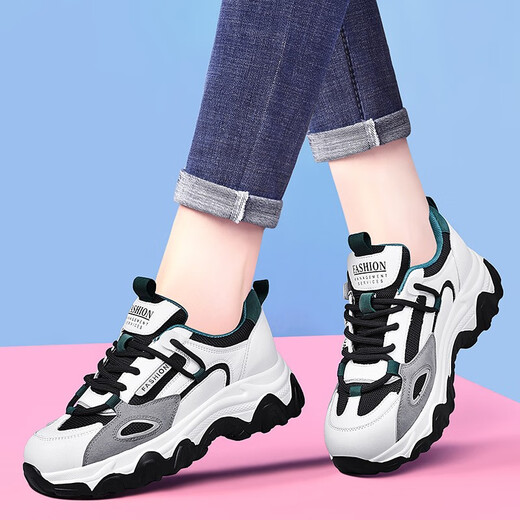 Guci HEAVEN 2024 new casual shoes for autumn women's shoes thick sole sneakers breathable and comfortable high heeled travel shoes 58309 black 37