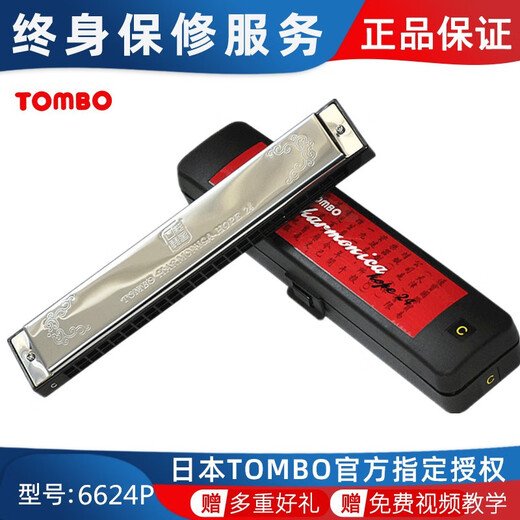 TOMBO通宝6624P纯音口琴hope24孔复音套装演奏A B C D E F G 单音口琴 24孔 G调