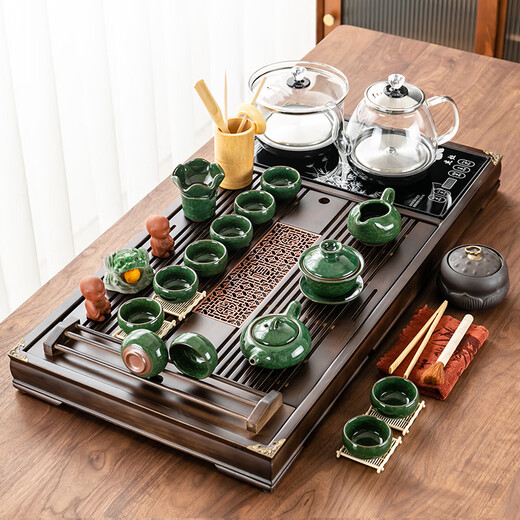 Tang Yun's ingenious tea set set, household integrated tea tray and tea table, fully automatic glass kettle, tea cup, complete gift set, Kung Fu tea set, model 02 Fu Yun + Zisha Kung Fu, stainless steel, fully automatic