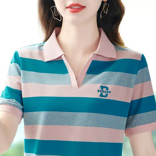 欧宇杉高端翻领短袖t恤女夏季新款宽松透气中年妈妈上衣POLO衫运动上衣 3518款黄色 2XL (建议120-129斤)