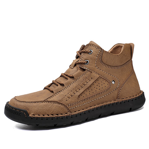 Région occidentale Camel (Vancamel) Cowhide 48 Chaussures pour hommes de grande taille Coux faits à la main chaussures haut de gamme Martin Boots en cuir authentique pour hommes plus velours
