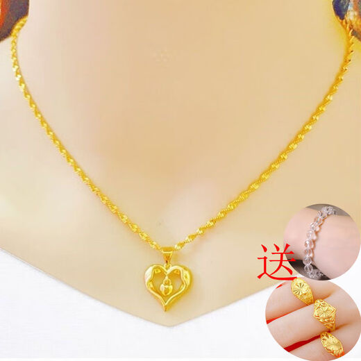 Yin Qianhui unbranded Vietnamese sand gold necklace women's clavicle gold necklace love pendant Korean version for girls to give to their girlfriends mother gold leaf pendant + zygote chain