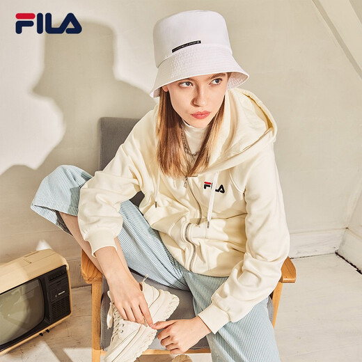 
FILA official women's jacket autumn top colorful trendy plus velvet warm cardigan hooded bear jacket milk salt white-F51W138599FIV (plus velvet) 160/80A/S
