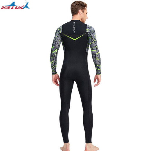 DIVE&SAIL swimsuit men's one-piece quick-drying long-sleeved sun protection warm breathable beach vacation jellyfish suit wetsuit snorkeling surf suit black XL (135-155Jin Jin equals 0.5 kg)