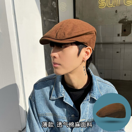 前进帽中青年男士春秋夏季男式帽子纯色潮薄款反戴贝雷帽画家帽 黑色 55-58cm