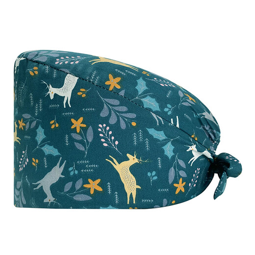 Pure cotton nurse cap surgical cap for men and women doctor nurse cap operating room cap dental beauty salon work cap printed gourd cap 12033 round buckle-adjustable